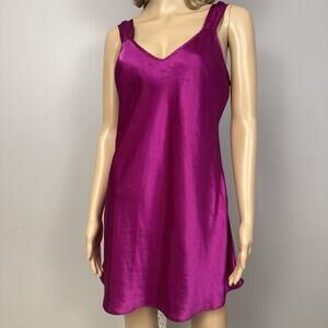 Vintage Adonna Satin Nightgown Slip Dress Magenta Fuchsia Small USA Made Chemise